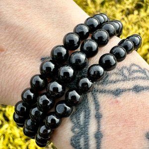 7mm-8mm Black Tourmaline Beaded Bracelet
